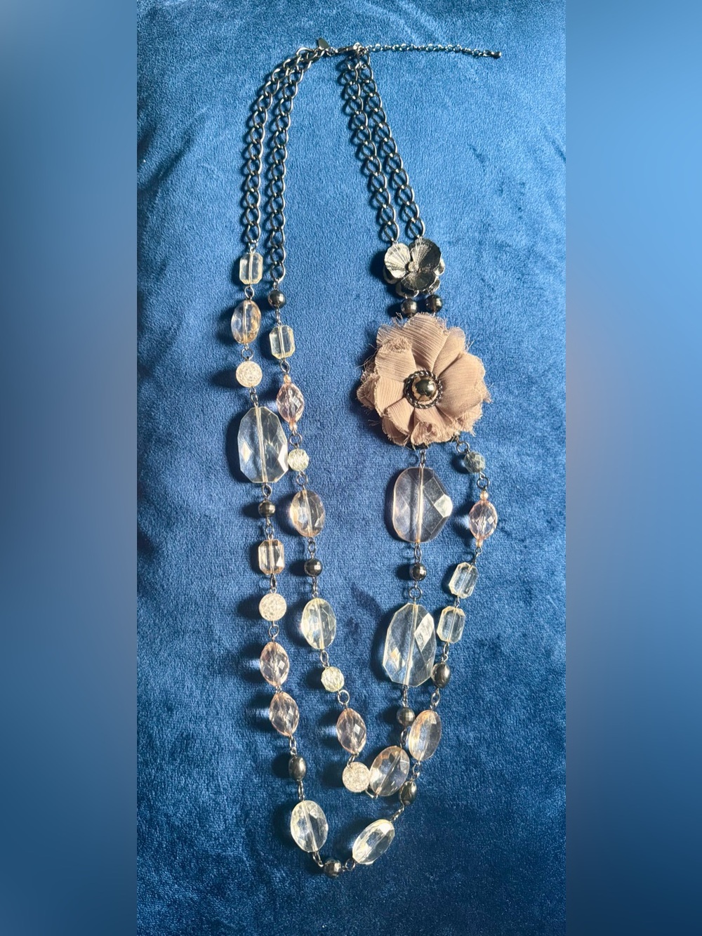 NYC Pink Beige Floral Pendant Layered Necklace